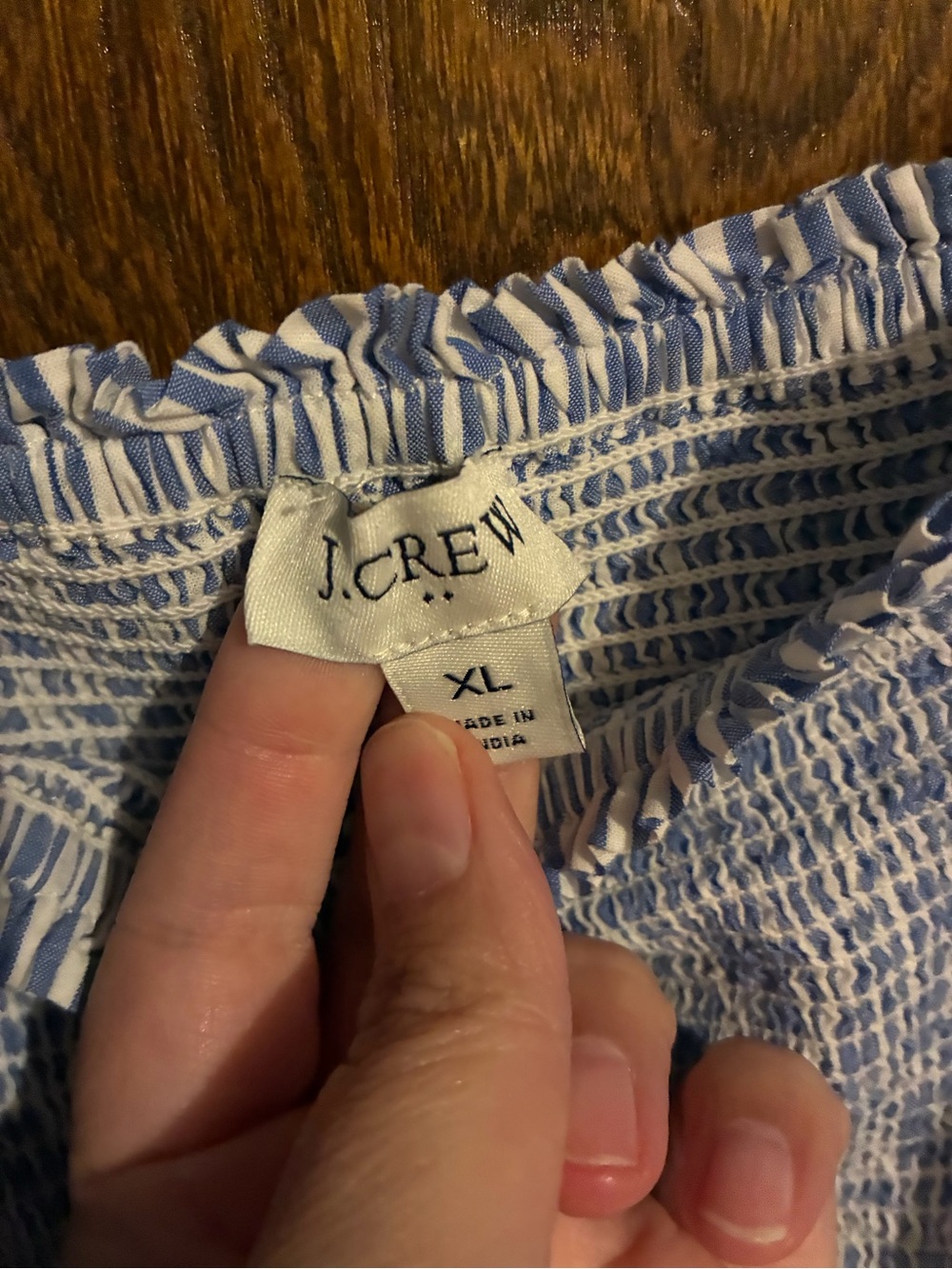 J. Crew Blue and White Striped Smocked Midi Dress - Picture 3 of 3